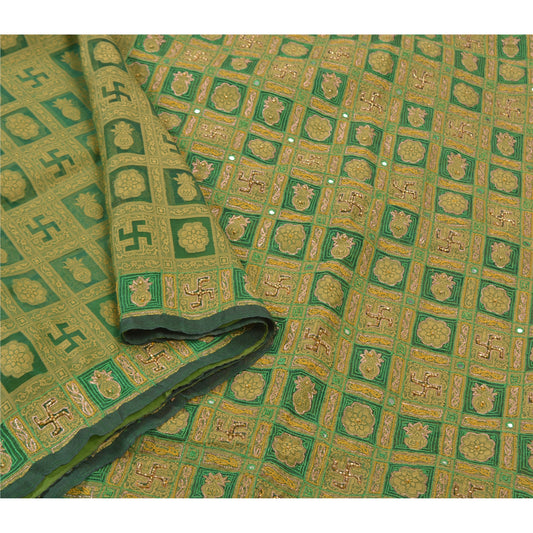 Sanskriti Vintage Green Sarees Organza Hand Beaded Woven Premium Sari Sustainable Fabric