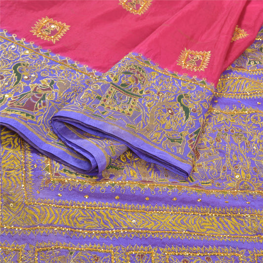Санскритские винтажные фиолетовые сари из искусственного шелка, тканые из высококачественного человеческого сари, устойчивая ткань Zari