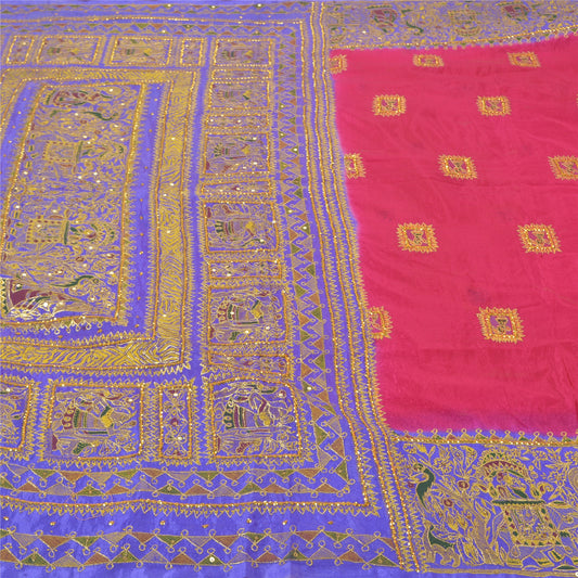 Санскритские винтажные фиолетовые сари из искусственного шелка, тканые из высококачественного человеческого сари, устойчивая ткань Zari