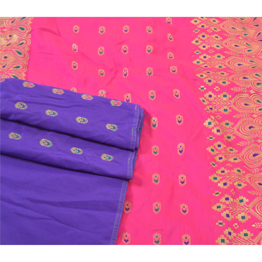 Санскритские винтажные фиолетовые сари из искусственного шелка, тканые премиальные сари, блузка из экологически чистой ткани PC