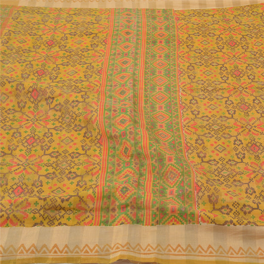 Sanskriti Vintage Yellow Sarees Blend Silk Printed Sari 5 Yard Craft Sustainable Fabric