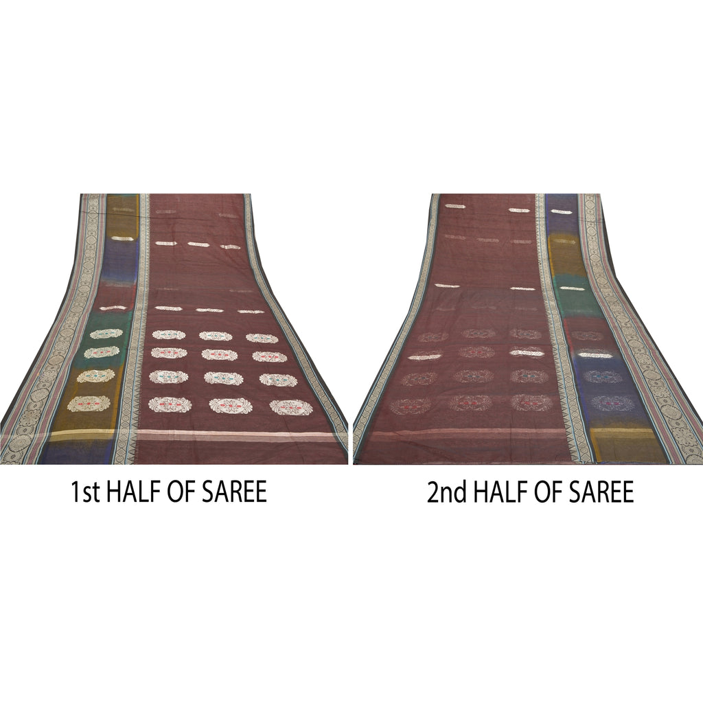 Sanskriti Vintage Dark Red Sarees Blend Silk Handwoven Sari Premium 5 Yd Sustainable Fabric