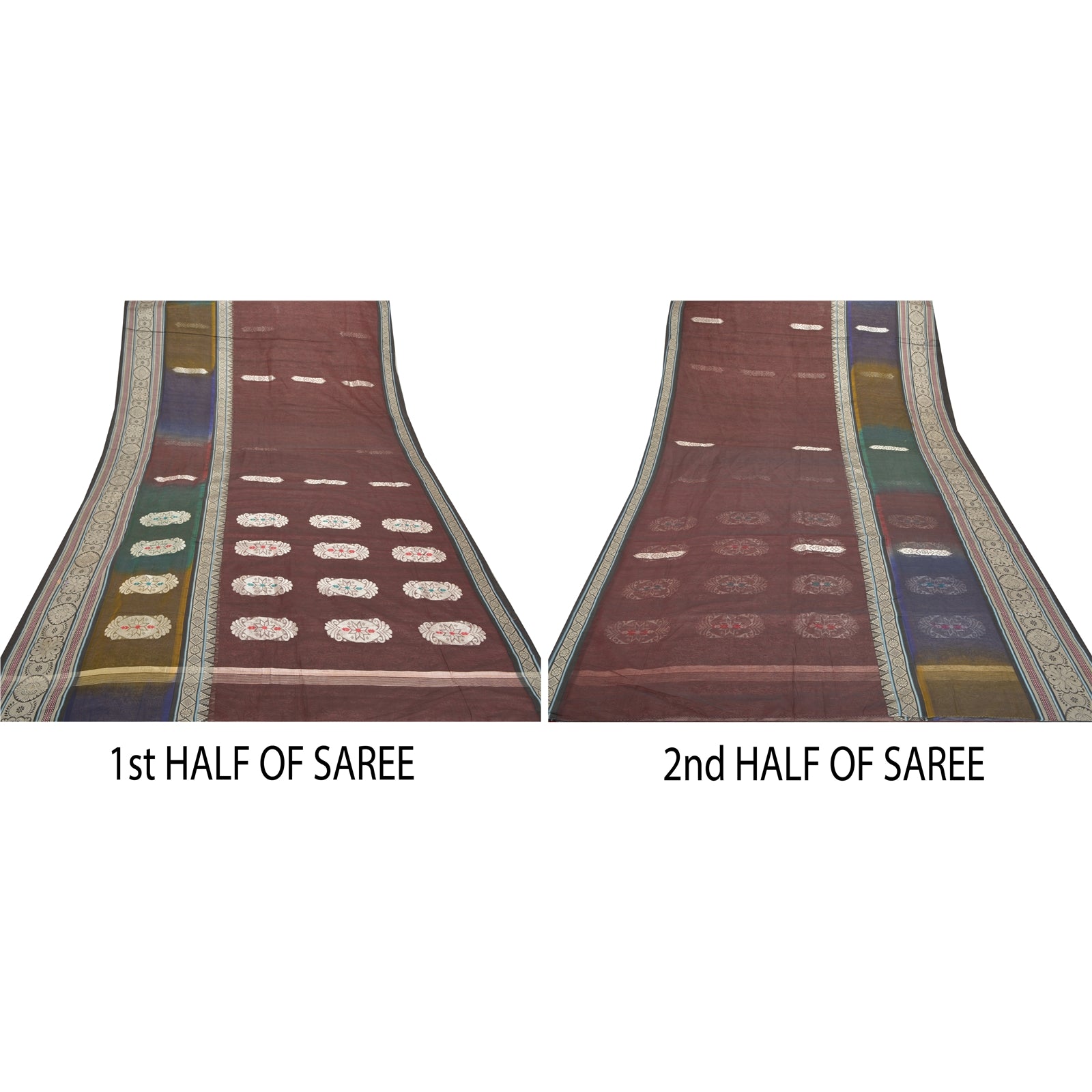 Sanskriti Vintage Dark Red Sarees Blend Silk Handwoven Sari Premium 5 Yd Sustainable Fabric