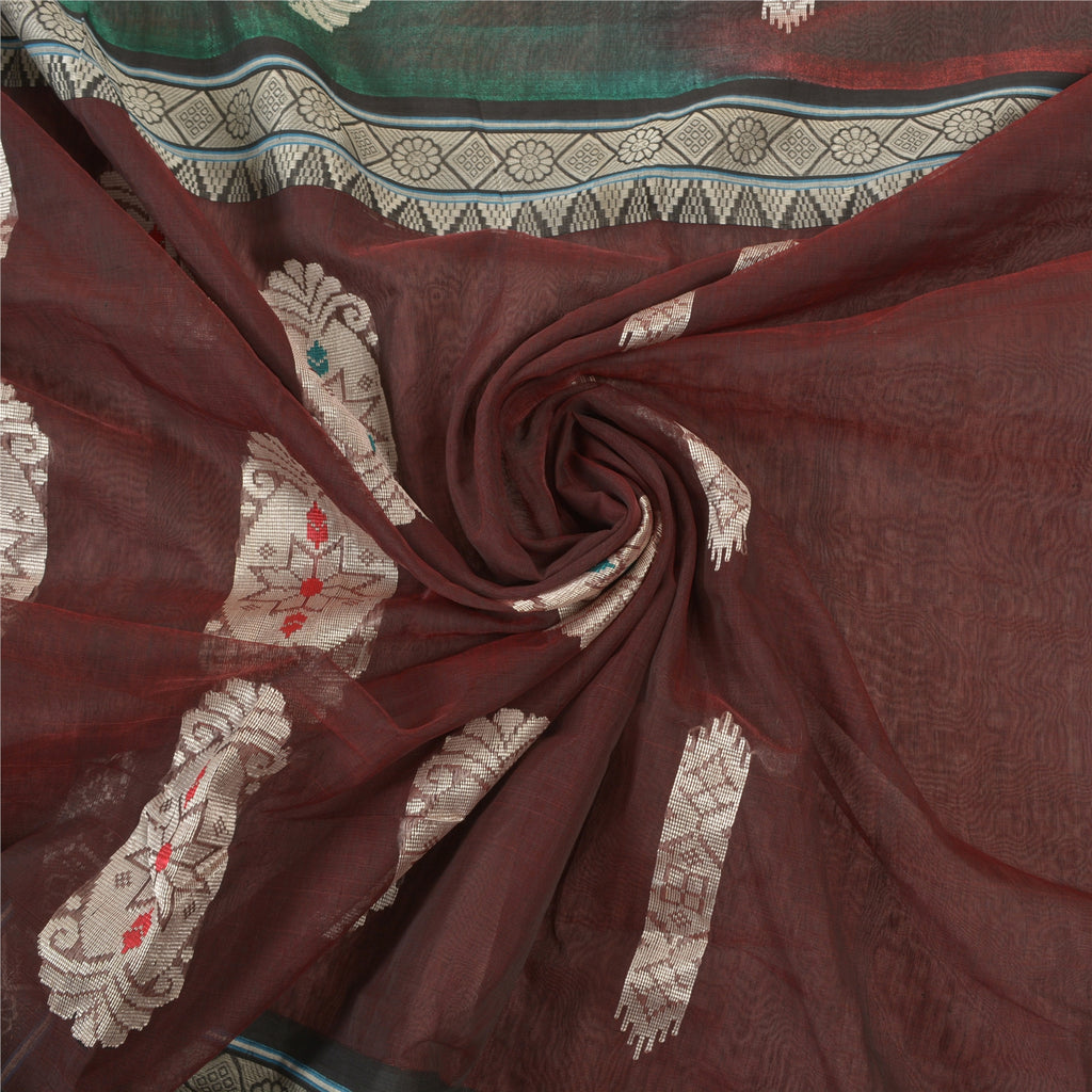 Sanskriti Vintage Dark Red Sarees Blend Silk Handwoven Sari Premium 5 Yd Sustainable Fabric