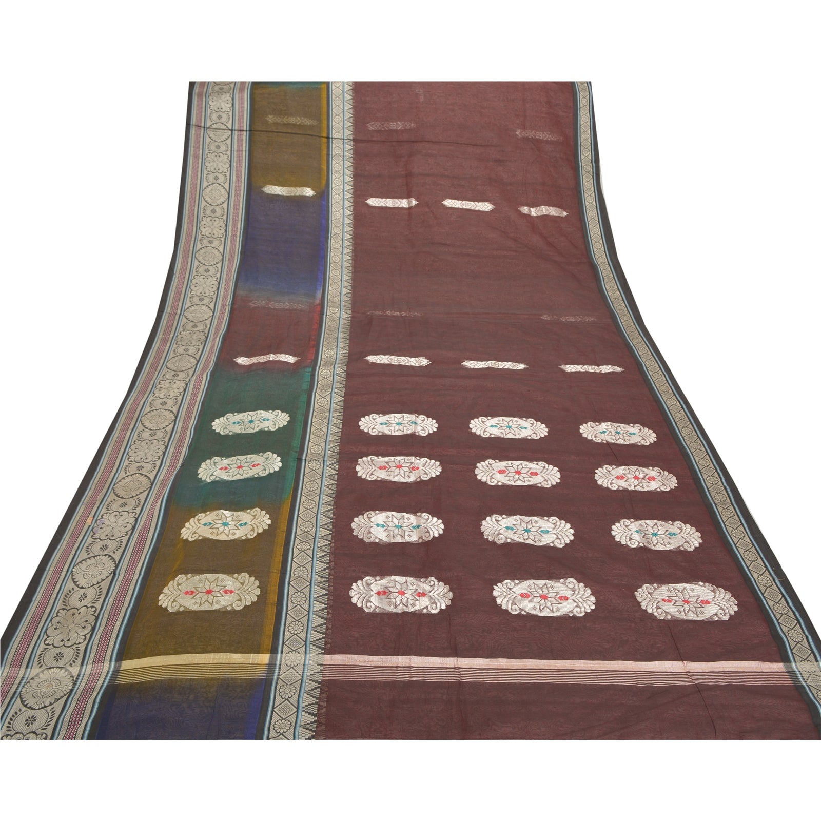 Sanskriti Vintage Dark Red Sarees Blend Silk Handwoven Sari Premium 5 Yd Sustainable Fabric