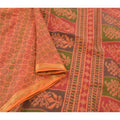 Sanskriti Vintage Saffron Sarees Pure Cotton Sari Printed Craft 5 Yard Sustainable Fabric