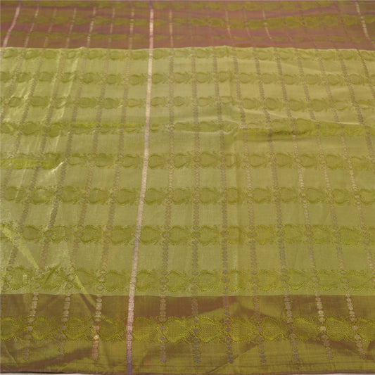 Санскритские винтажные зеленые сари из смеси шелка, индийское сари, премиальная ткань для рукоделия, устойчивая ткань
