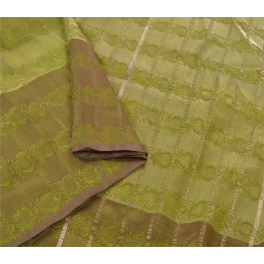 Санскритские винтажные зеленые сари из смеси шелка, индийское сари, премиальная ткань для рукоделия, устойчивая ткань