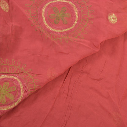 Sanskriti Vintage Pink Sarees Blend Georgette Handmade Zari Work Sari Sustainable Fabric