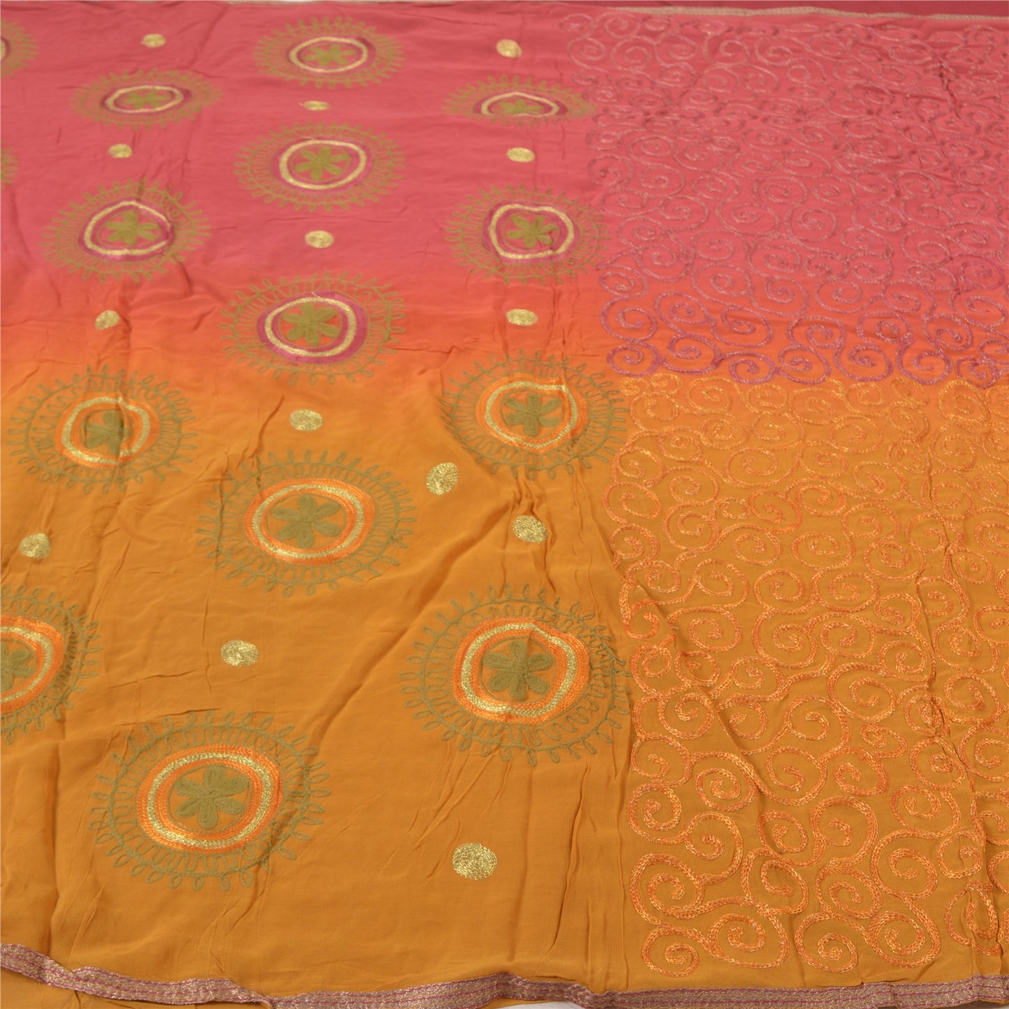 Sanskriti Vintage Pink Sarees Blend Georgette Handmade Zari Work Sari Sustainable Fabric