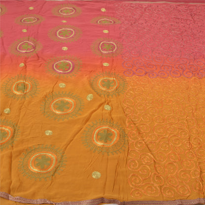 Sanskriti Vintage Pink Sarees Blend Georgette Handmade Zari Work Sari Sustainable Fabric