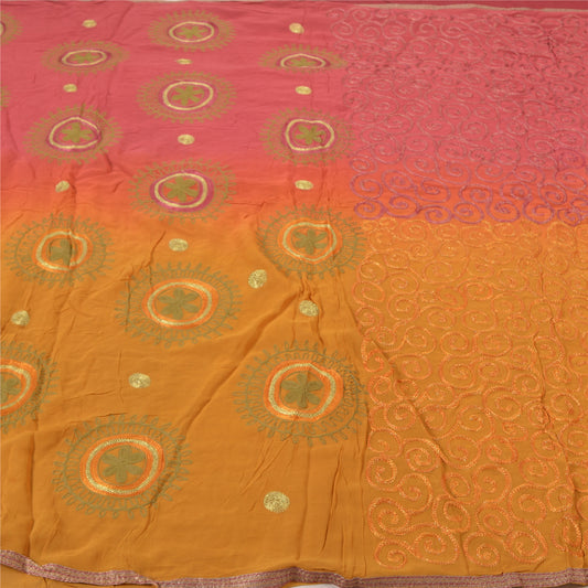 Sanskriti Vintage Pink Sarees Blend Georgette Handmade Zari Work Sari Sustainable Fabric