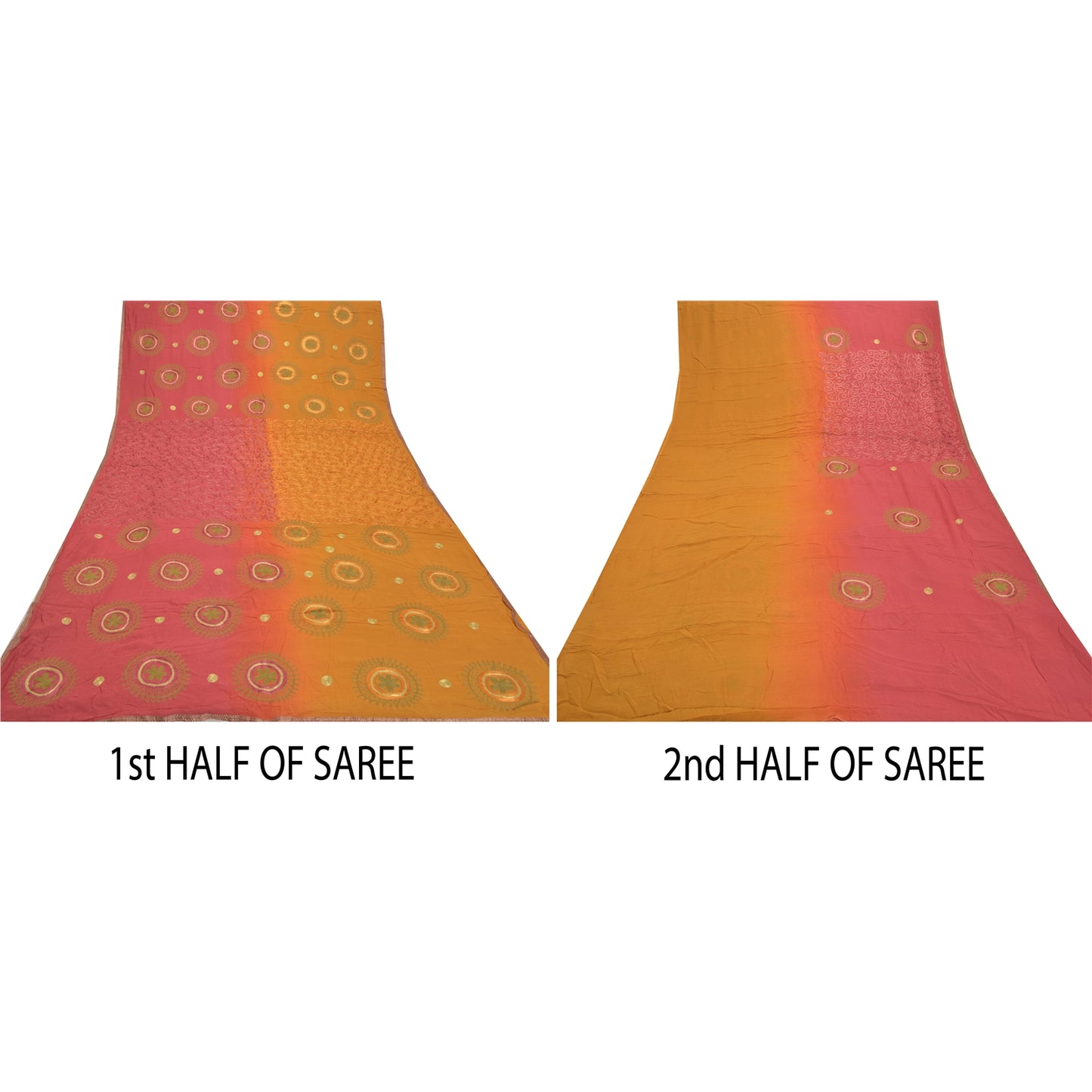 Sanskriti Vintage Pink Sarees Blend Georgette Handmade Zari Work Sari Sustainable Fabric