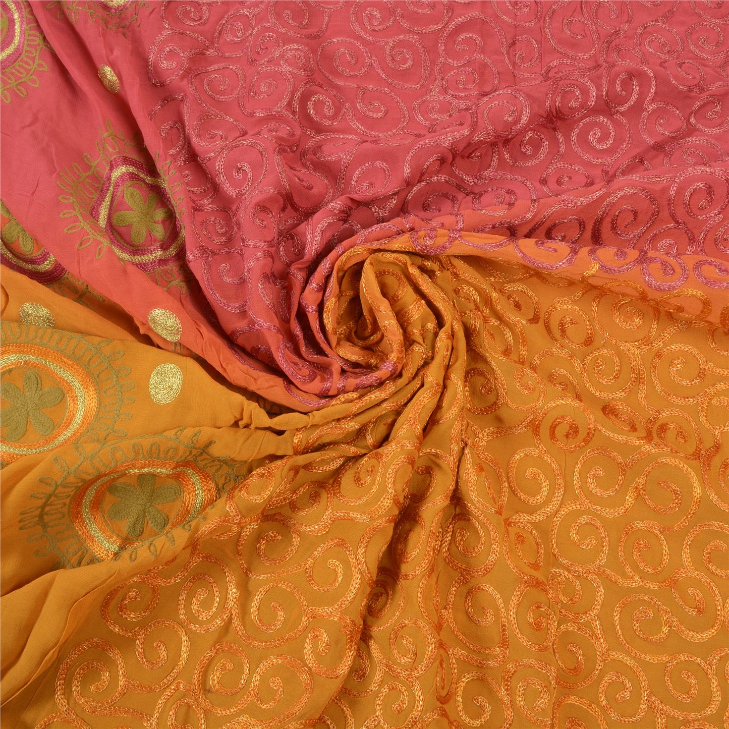 Sanskriti Vintage Pink Sarees Blend Georgette Handmade Zari Work Sari Sustainable Fabric