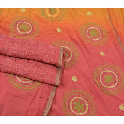 Sanskriti Vintage Pink Sarees Blend Georgette Handmade Zari Work Sari Sustainable Fabric