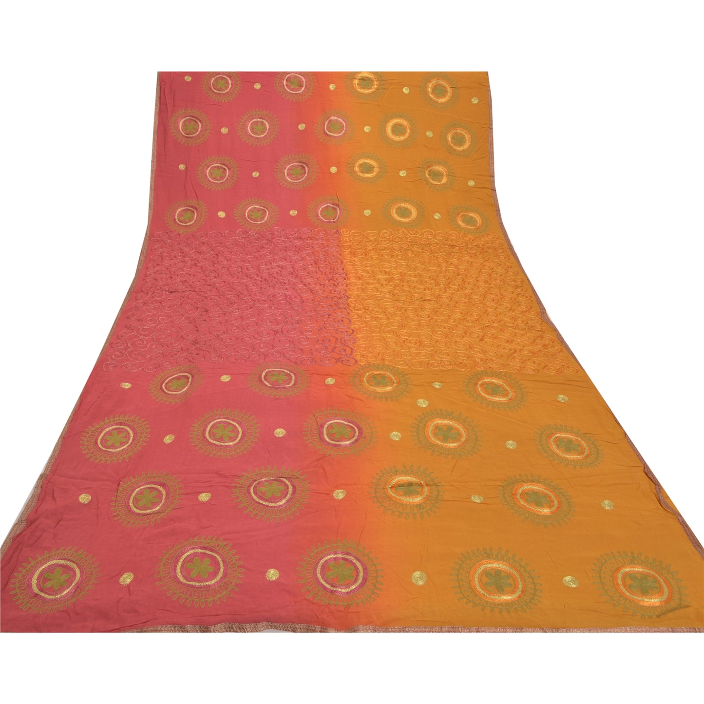 Sanskriti Vintage Pink Sarees Blend Georgette Handmade Zari Work Sari Sustainable Fabric