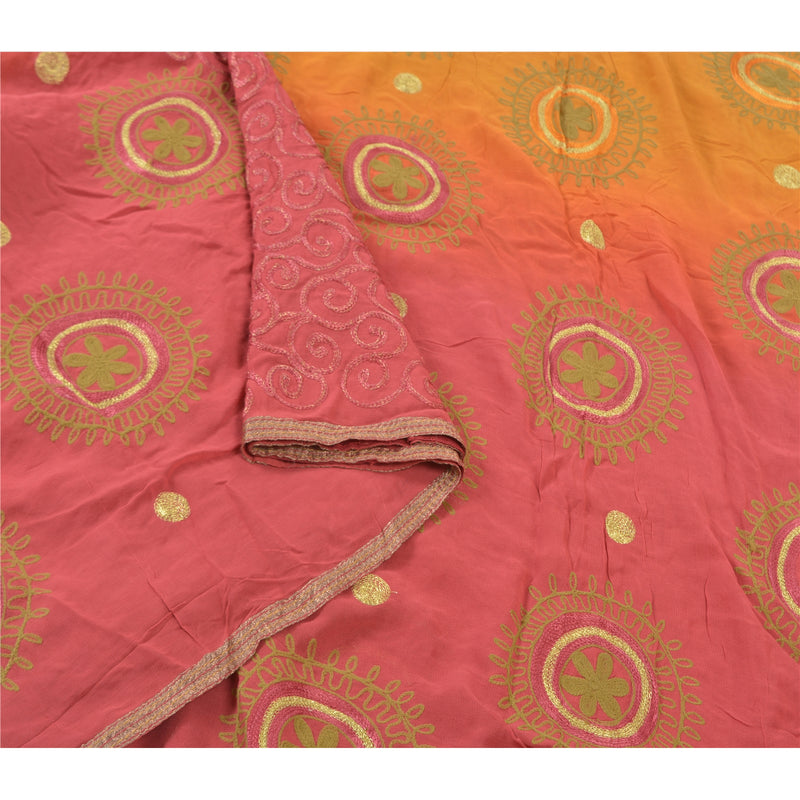 Sanskriti Vintage Pink Sarees Blend Georgette Handmade Zari Work Sari Sustainable Fabric