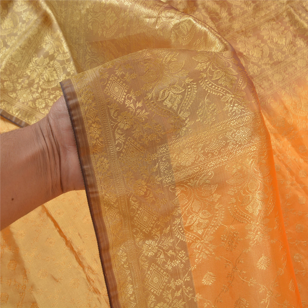 Sanskriti Vintage Saffron Sarees Art Silk Woven Kanjivaram Sari Zari Sustainable Fabric