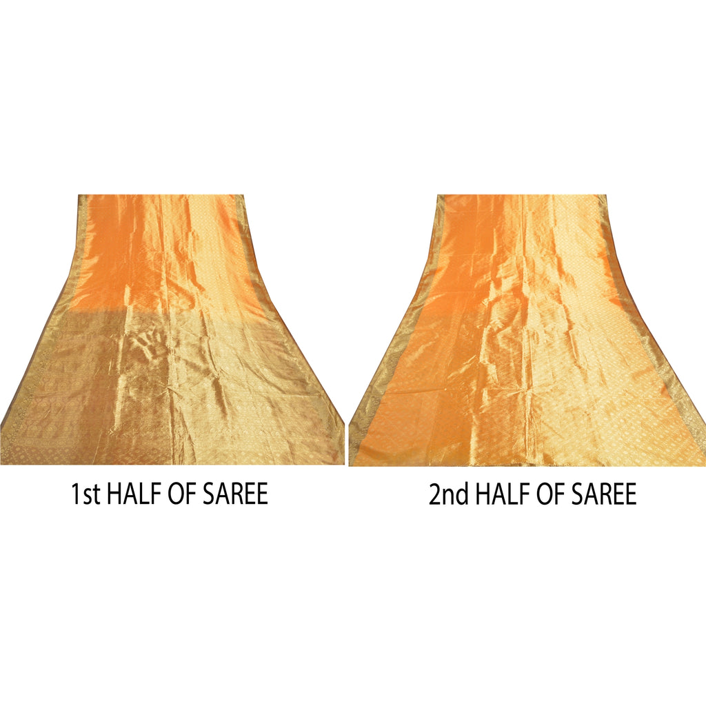 Sanskriti Vintage Saffron Sarees Art Silk Woven Kanjivaram Sari Zari Sustainable Fabric