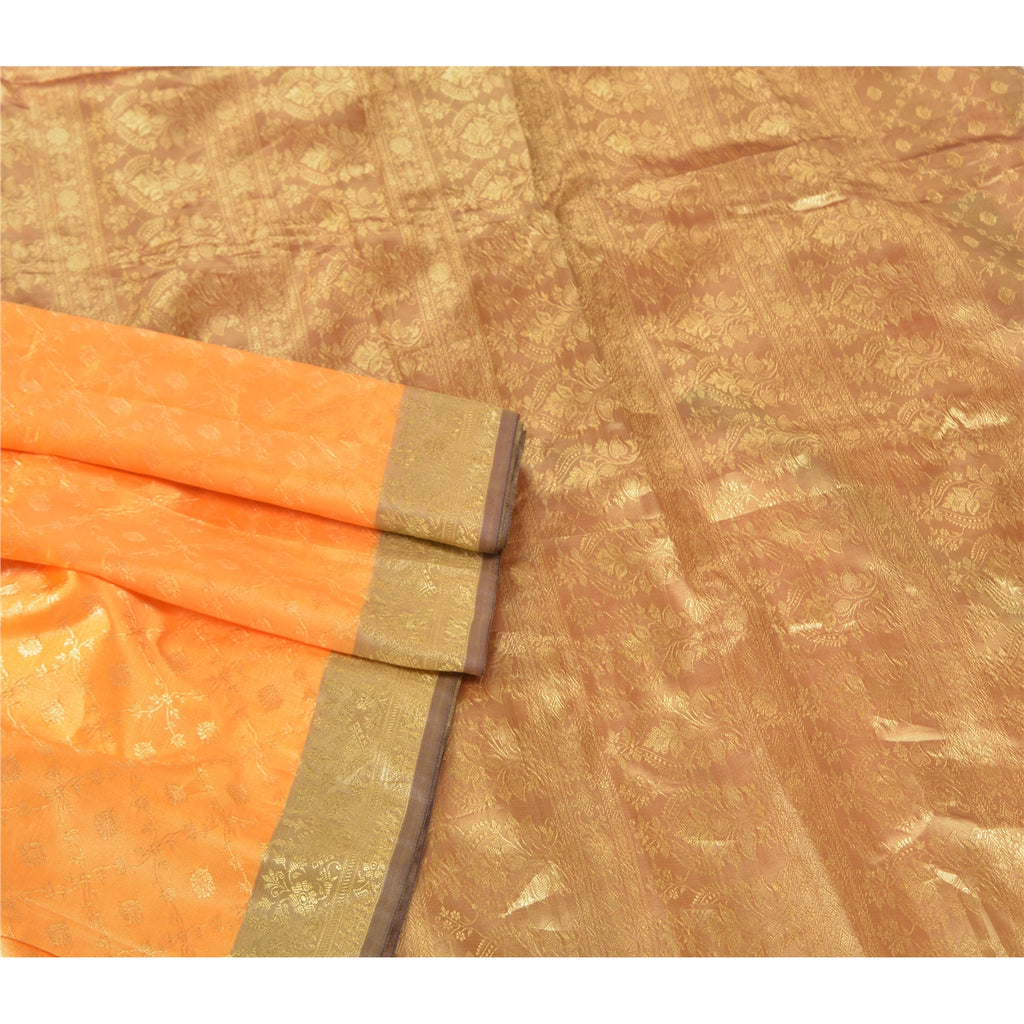 Sanskriti Vintage Saffron Sarees Art Silk Woven Kanjivaram Sari Zari Sustainable Fabric