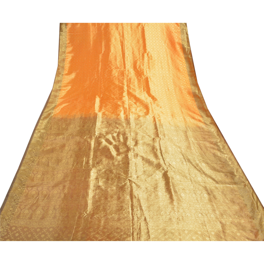 Sanskriti Vintage Saffron Sarees Art Silk Woven Kanjivaram Sari Zari Sustainable Fabric