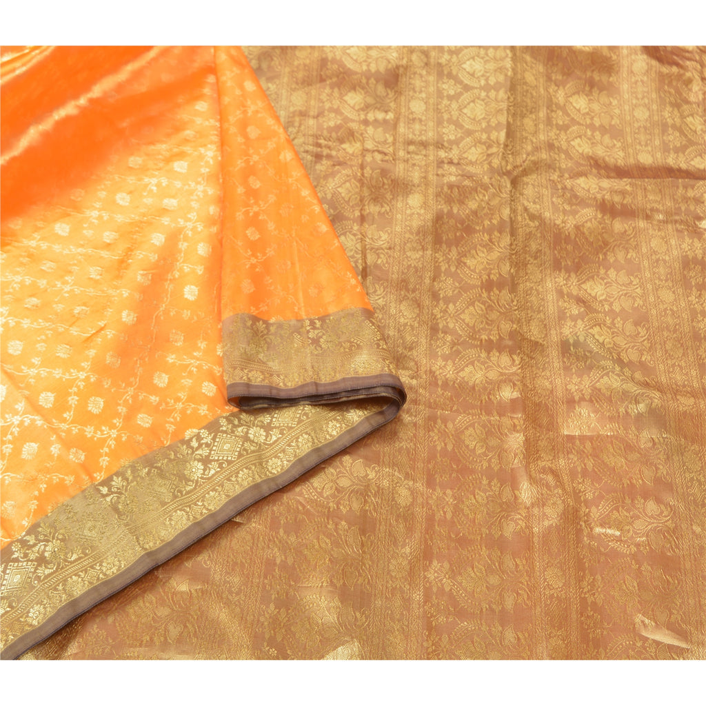 Sanskriti Vintage Saffron Sarees Art Silk Woven Kanjivaram Sari Zari Sustainable Fabric