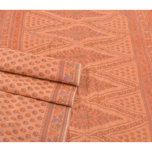 Sanskriti Vintage Peach Sarees Cotton Printed Sustainable Fabric Indian 5 Yard Craft Sari