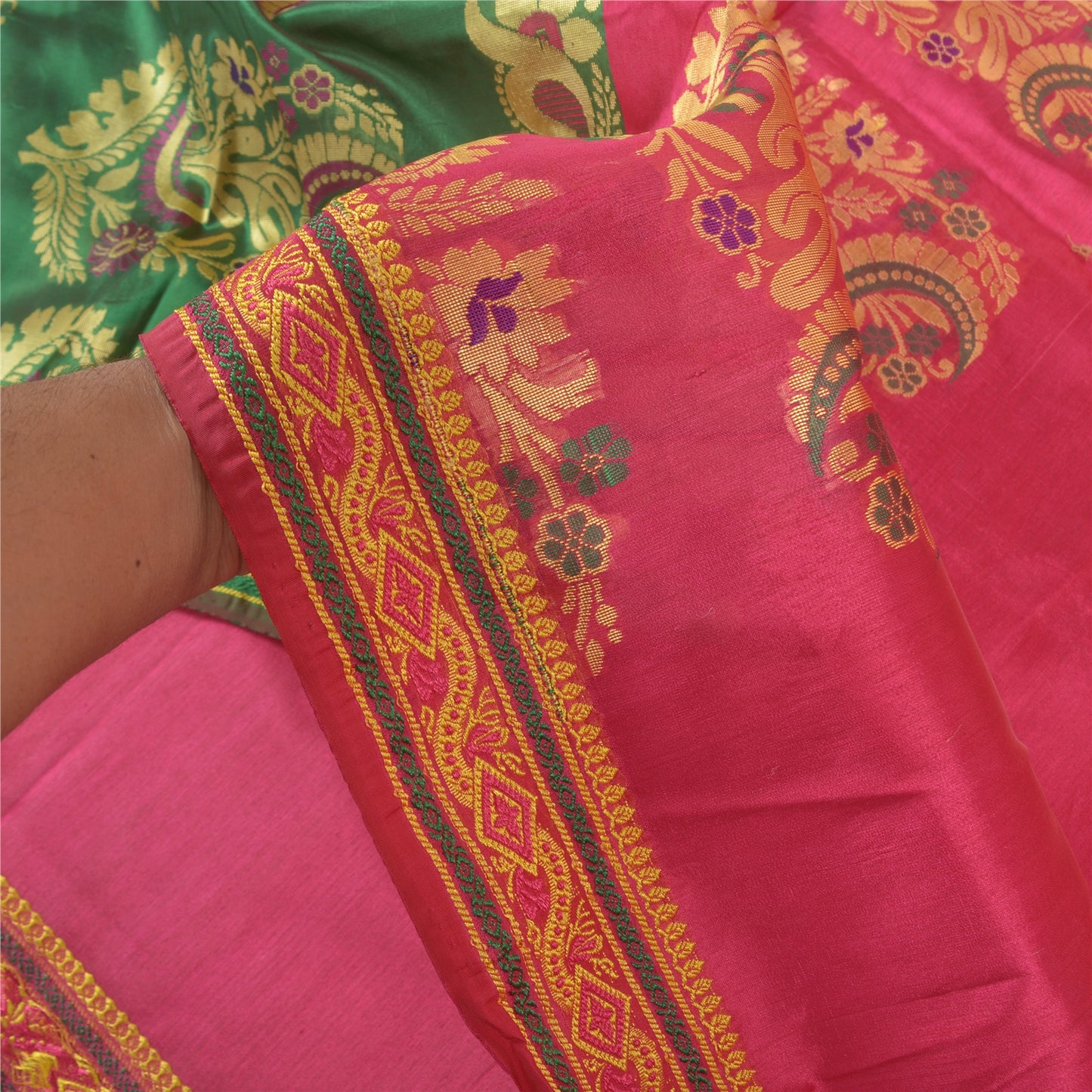 Sanskriti Vintage Pink Sarees Art Silk Hand-Woven Premium Indian Sari Sustainable Fabric