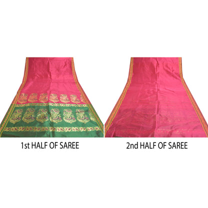Sanskriti Vintage Pink Sarees Art Silk Hand-Woven Premium Indian Sari Sustainable Fabric