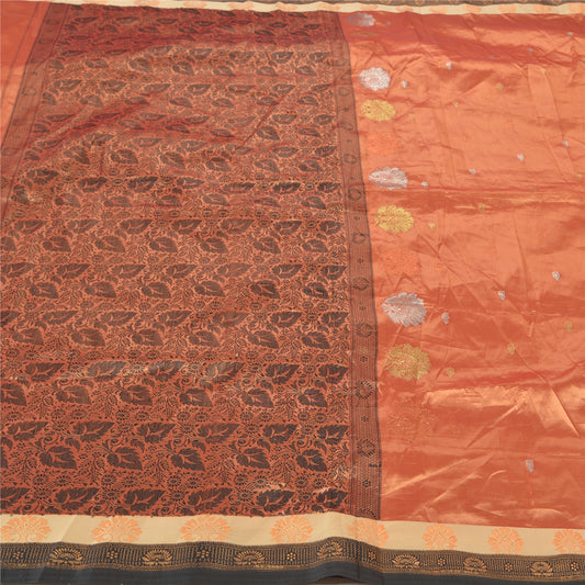 Sanskriti Vintage Copper Indian Sarees Art Silk Woven Sari Premium 5 Yard Sustainable Fabric