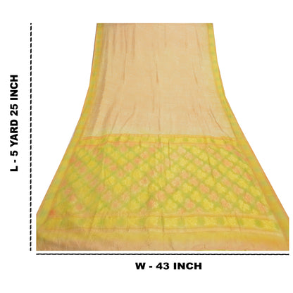 Sanskriti Vintage Peach Indian Sarees Pure Silk Woven Sari 5 Yard Craft Sustainable Fabric