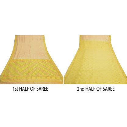 Sanskriti Vintage Peach Indian Sarees Pure Silk Woven Sari 5 Yard Craft Sustainable Fabric