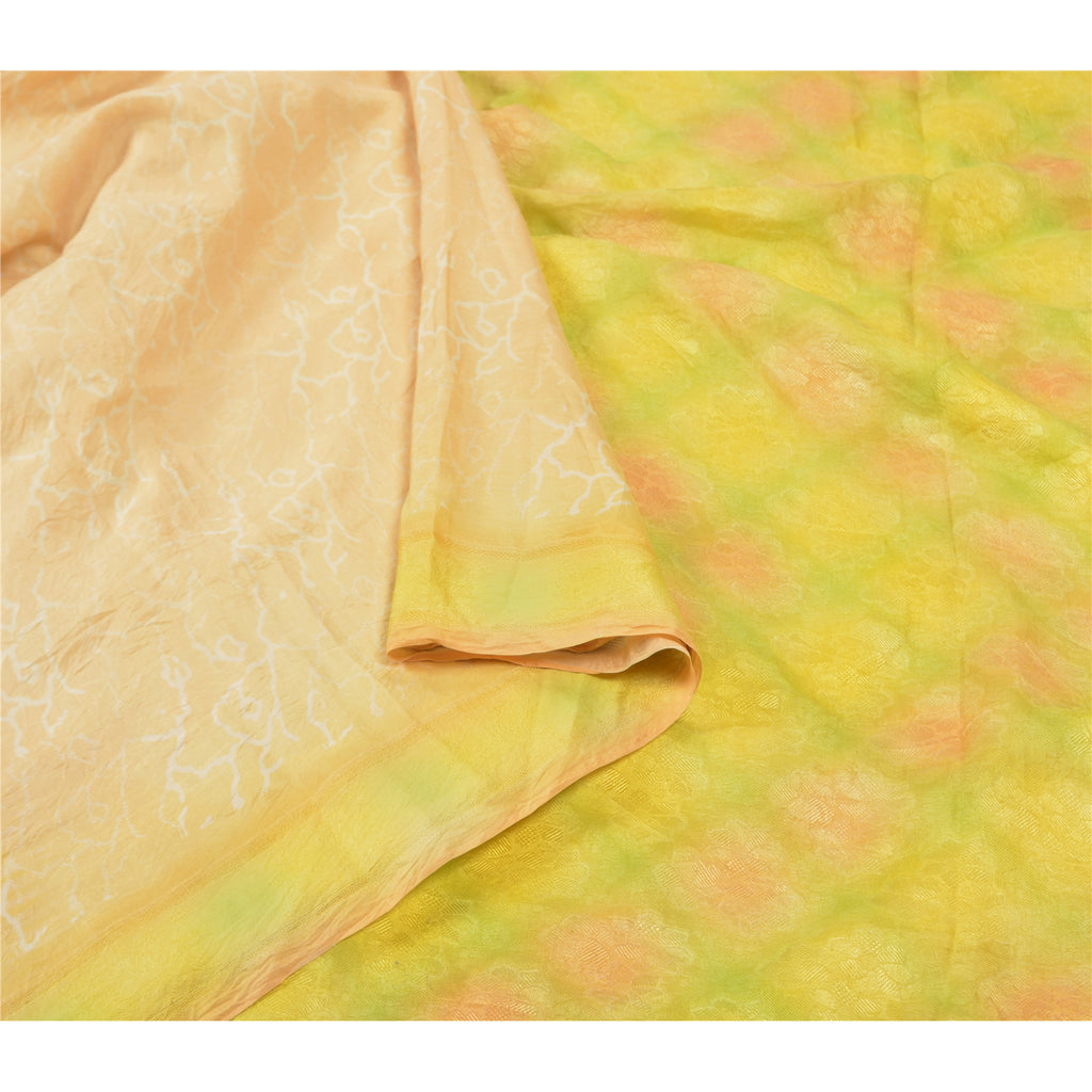 Sanskriti Vintage Peach Indian Sarees Pure Silk Woven Sari 5 Yard Craft Sustainable Fabric