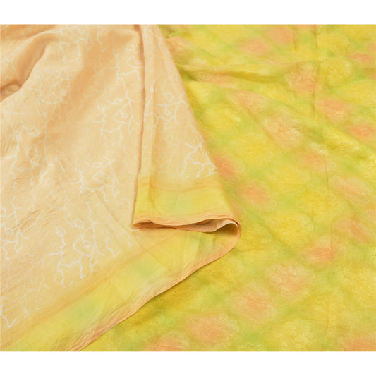 Sanskriti Vintage Peach Indian Sarees Pure Silk Woven Sari 5 Yard Craft Sustainable Fabric