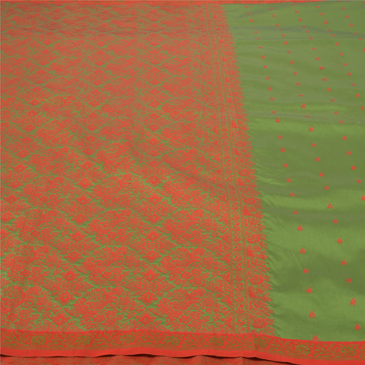Sanskriti Vintage Green Sarees Art Silk Premium Hand-Woven Sari 5 Yard Sustainable Fabric