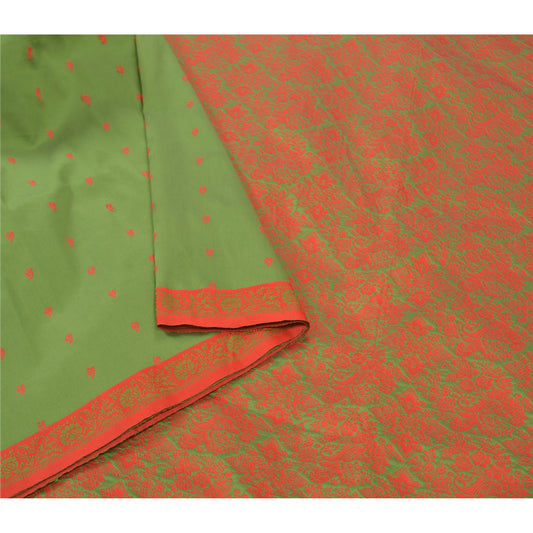 Sanskriti Vintage Green Sarees Art Silk Premium Hand-Woven Sari 5 Yard Sustainable Fabric