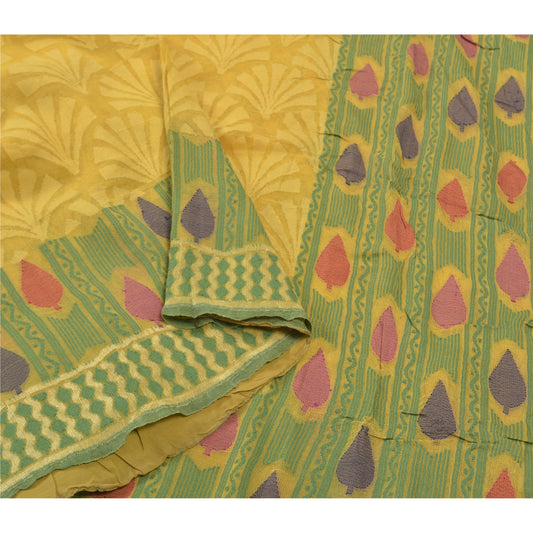 Sanskriti Vintage Yellow Sarees 100% Pure Silk Hand-Woven Sustainable Fabric Premium Sari