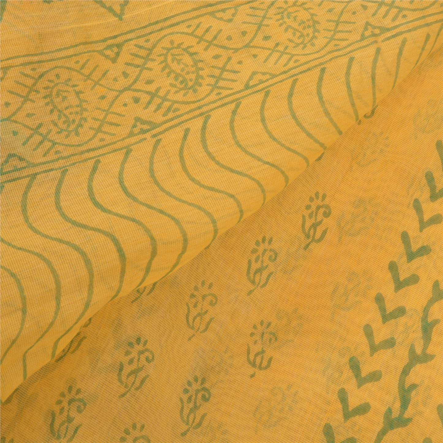 Sanskriti Vintage Indiske Gule Sarier Kunstsilke 5 Yard Trykt Bæredygtigt Stoff Sari