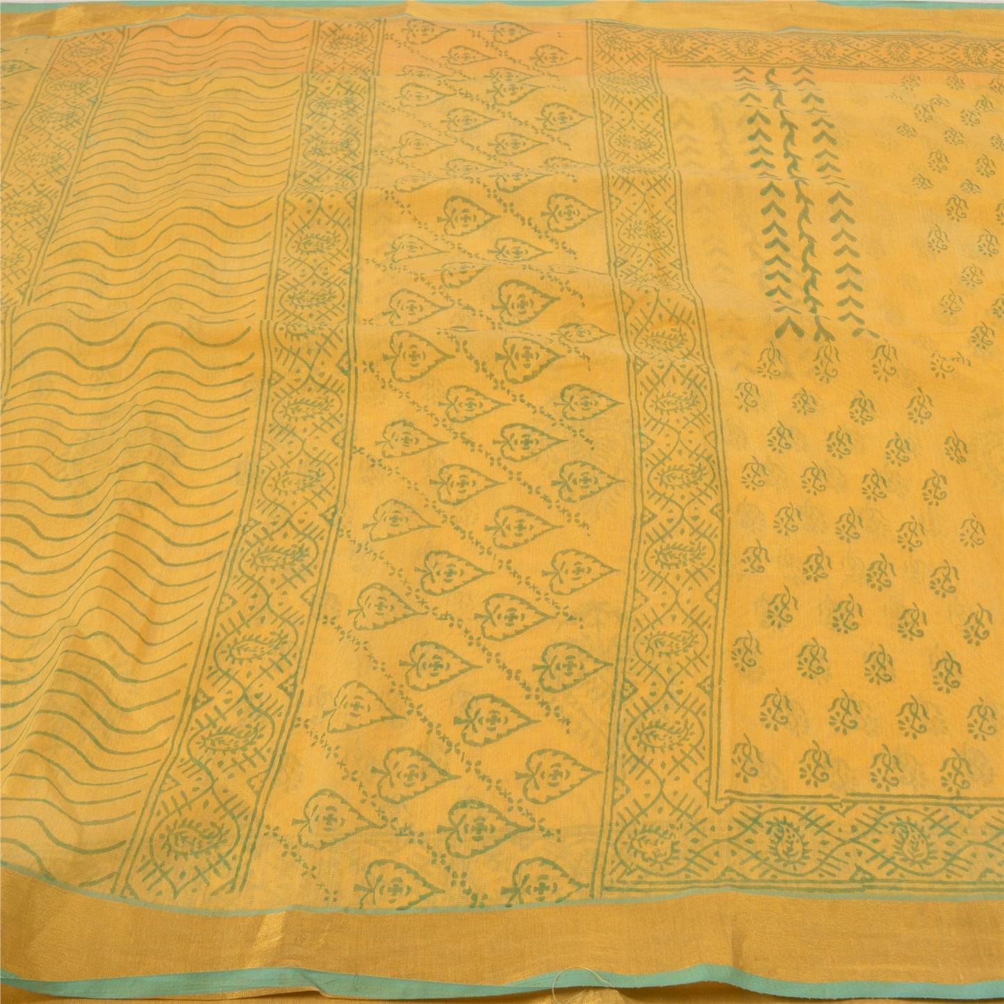 Sanskriti Vintage Indiske Gule Sarier Kunstsilke 5 Yard Trykt Bæredygtigt Stoff Sari