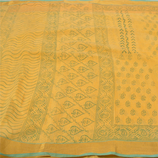 Sanskriti Vintage Indiske Gule Sarier Kunstsilke 5 Yard Trykt Bæredygtigt Stoff Sari