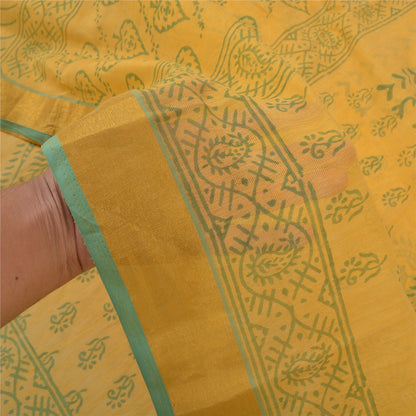 Sanskriti Vintage Indiske Gule Sarier Kunstsilke 5 Yard Trykt Bæredygtigt Stoff Sari