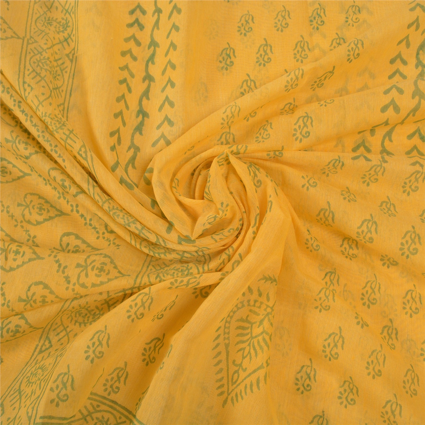 Sanskriti Vintage Indiske Gule Sarier Kunstsilke 5 Yard Trykt Bæredygtigt Stoff Sari