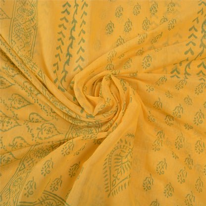 Sanskriti Vintage Indiske Gule Sarier Kunstsilke 5 Yard Trykt Bæredygtigt Stoff Sari
