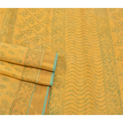 Sanskriti Vintage Indiske Gule Sarier Kunstsilke 5 Yard Trykt Bæredygtigt Stoff Sari
