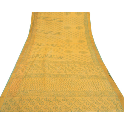 Sanskriti Vintage Indiske Gule Sarier Kunstsilke 5 Yard Trykt Bæredygtigt Stoff Sari