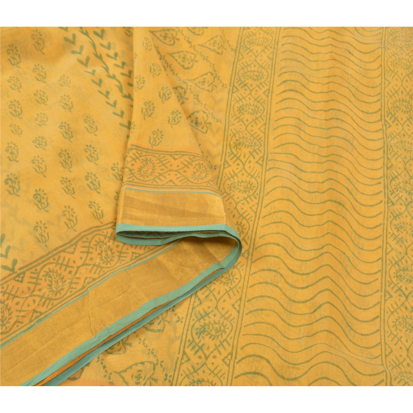Sanskriti Vintage Indiske Gule Sarier Kunstsilke 5 Yard Trykt Bæredygtigt Stoff Sari