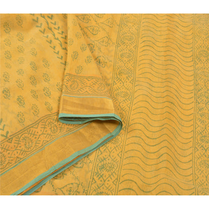 Sanskriti Vintage Indiske Gule Sarier Kunstsilke 5 Yard Trykt Bæredygtigt Stoff Sari