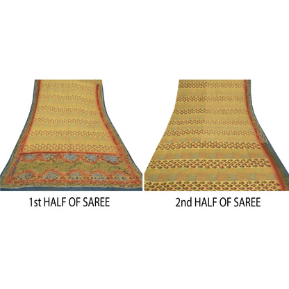 Sanskriti Vintage Saree Pure Silk Craft Sustainable Fabric Hand Embroidery Kantha Sari