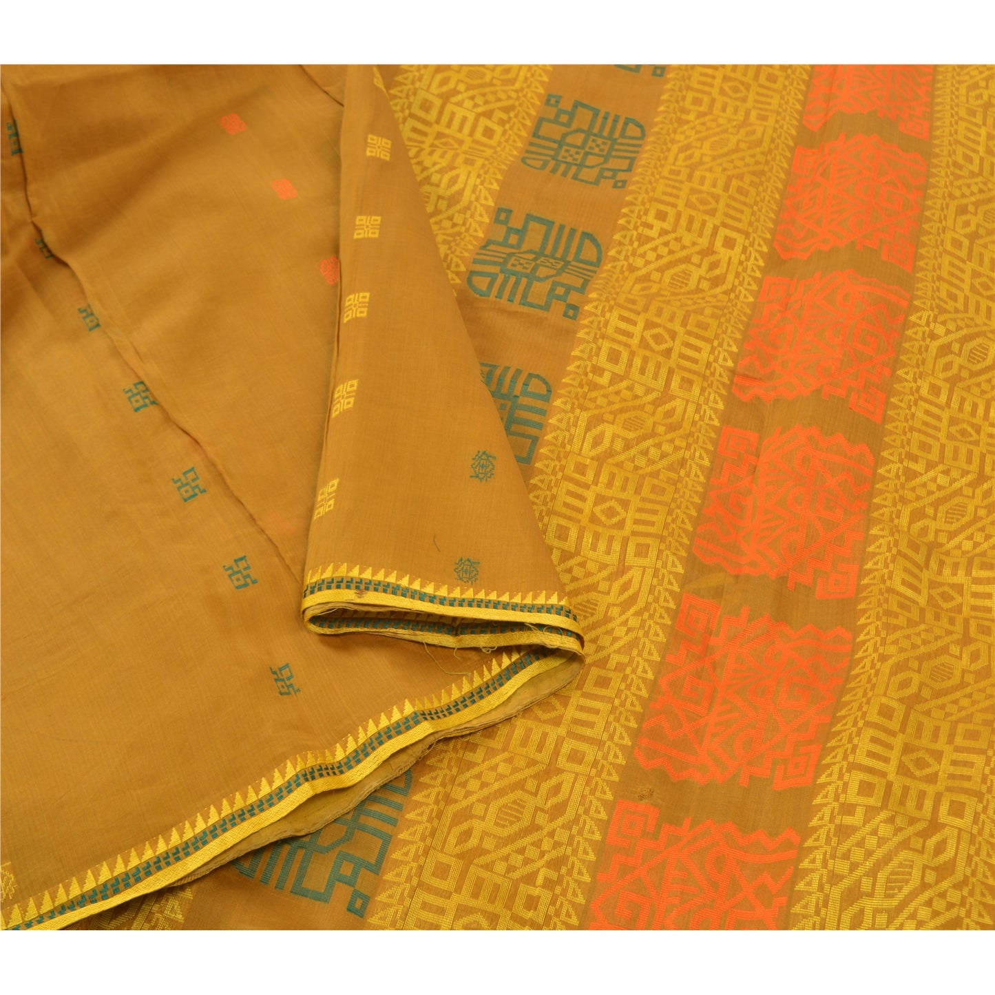 Sanskriti Vintage Sennep Sarier Ren Silke Trykt Sari 5 Yard Håndværk Bæredygtigt Stoff