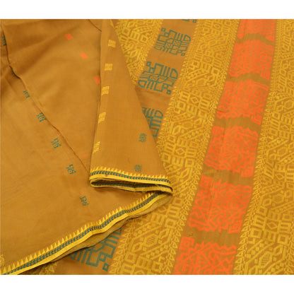 Sanskriti Vintage Sennep Sarier Ren Silke Trykt Sari 5 Yard Håndværk Bæredygtigt Stoff